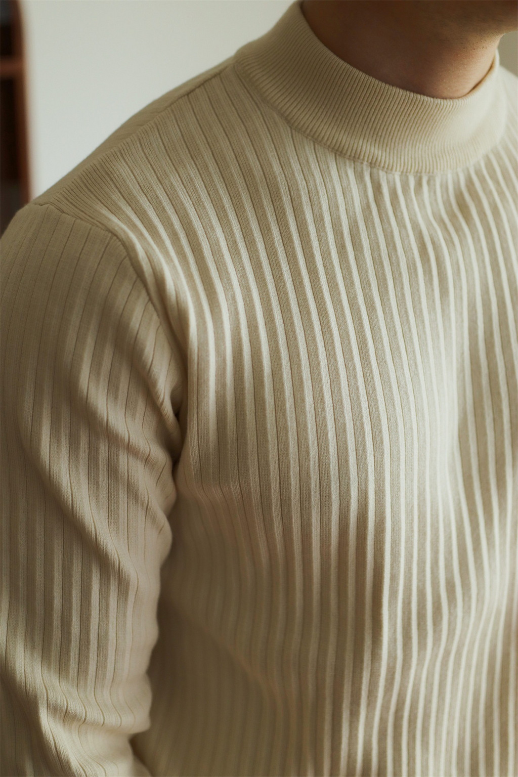 MONSEN Suitory Ribbed Mock Neck Knit Sweater in Fleece-Lined product image