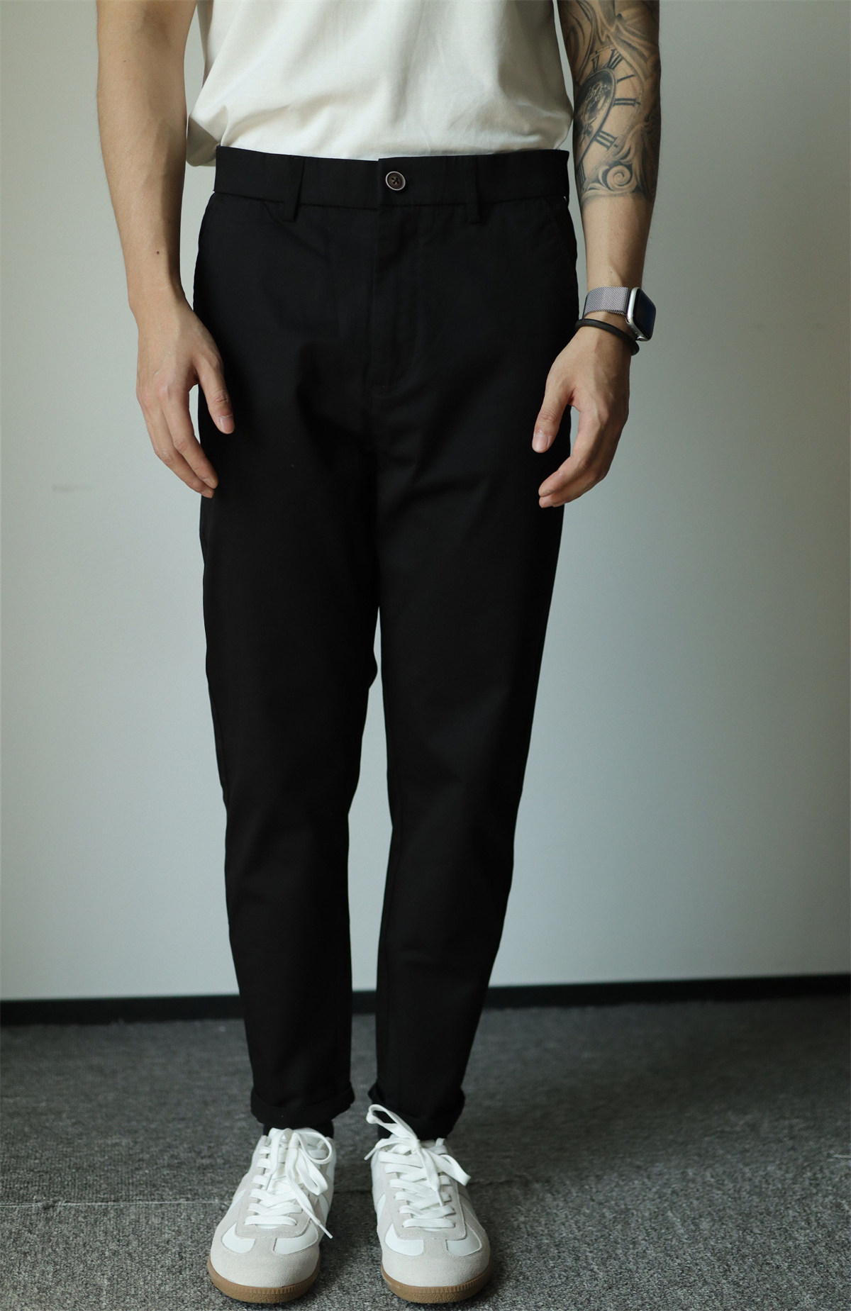Pure Cotton Semi-Tapered Cropped Trousers