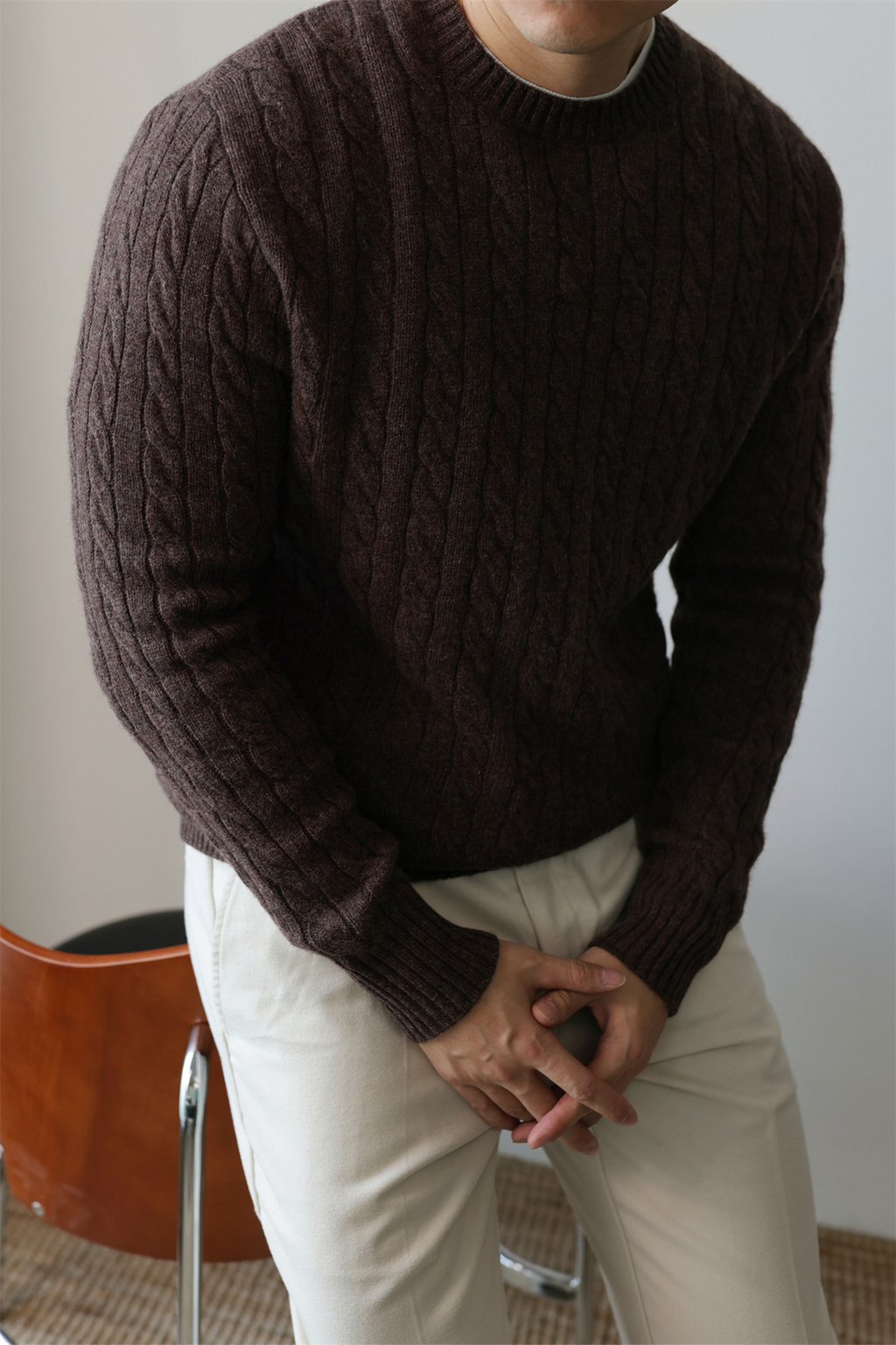 MONSEN Suitory Merino Wool Cable-Knit Sweater product image