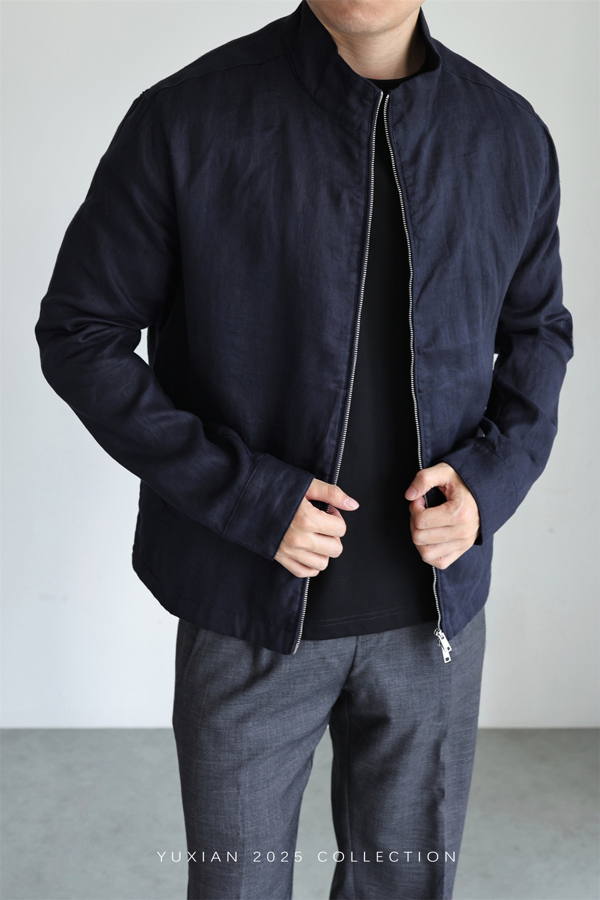 100% Linen Italian Stand-Collar Jacket