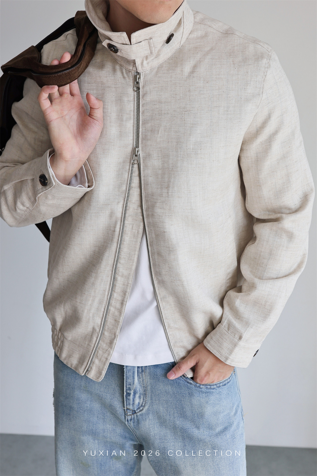 MONSEN Suitory Herringbone Tencel-Linen Lapel Jacket product image