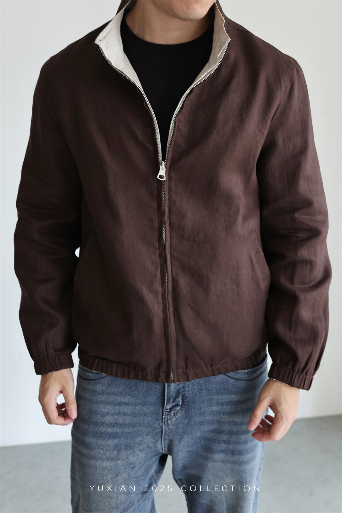 MONSEN Suitory Reversible 100% Linen Stand-Collar Jacket product image