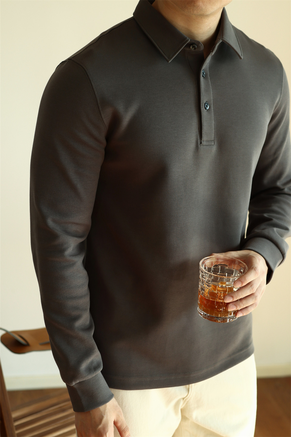Air-Layer Cotton Long Sleeve Polo