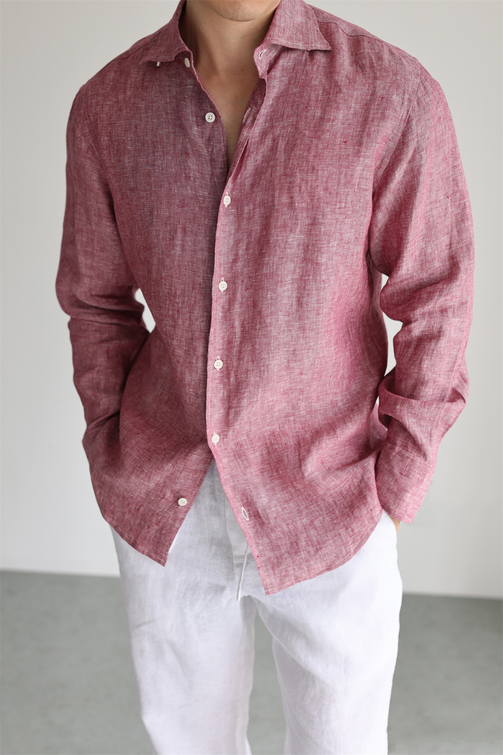 Two-Tone 100% Linen Shirt
