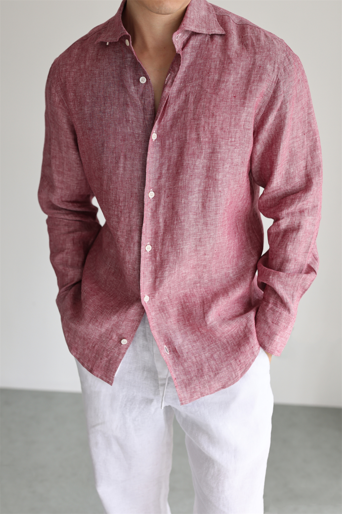 Two-Tone 100% Linen Shirt