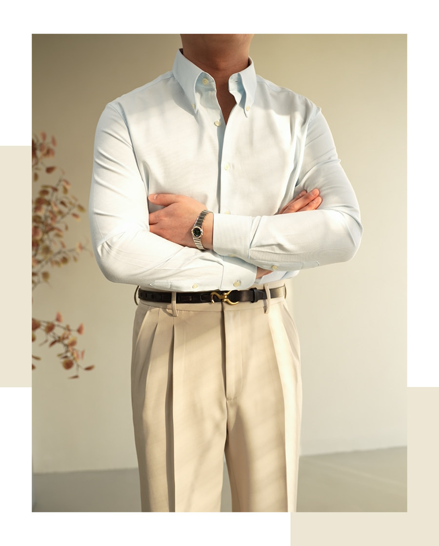 MONSEN Suitory Retro Oxford Non-Iron Wide Collar Shirt in Cotton product image