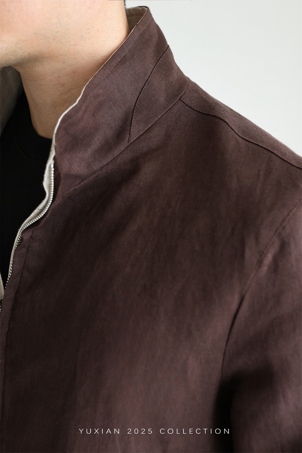 MONSEN Suitory Reversible 100% Linen Stand-Collar Jacket product image