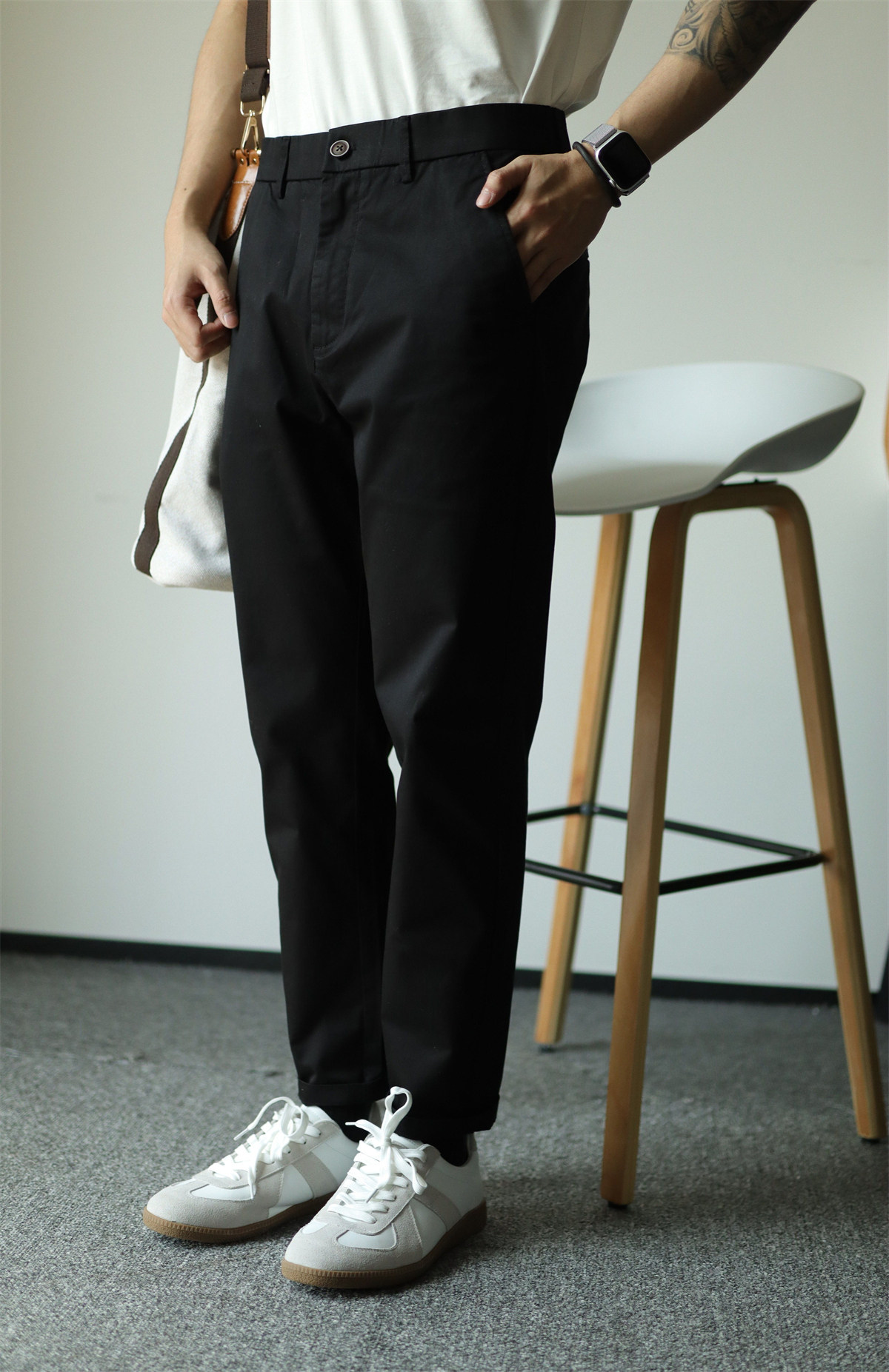 Pure Cotton Semi-Tapered Cropped Trousers