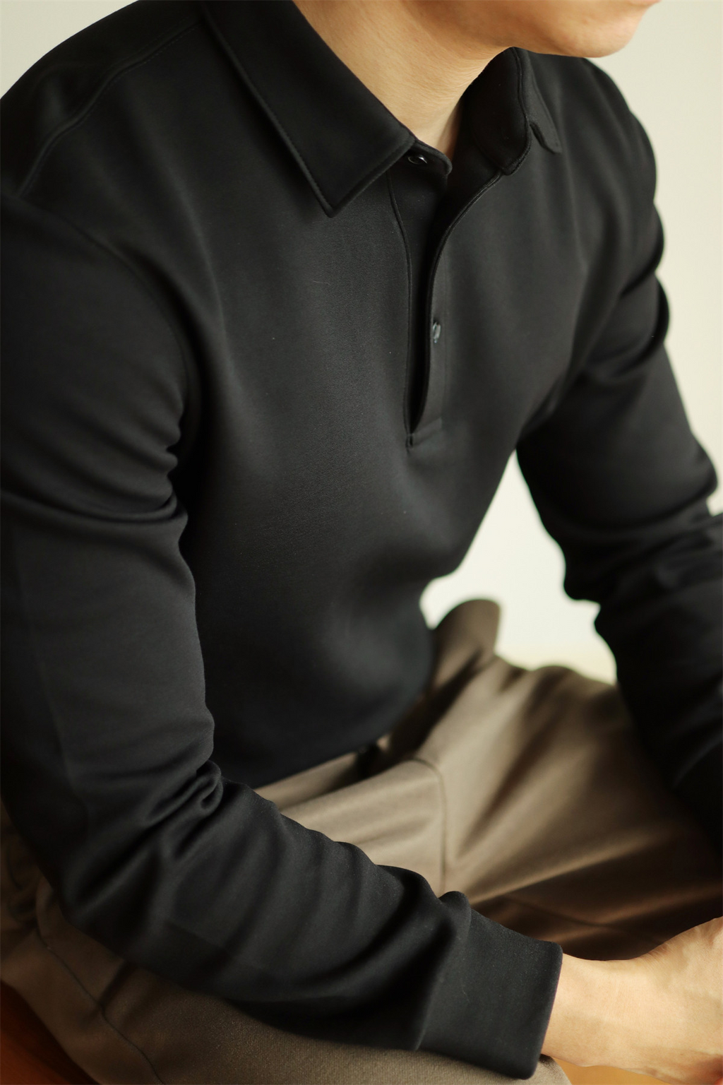 Air-Layer Cotton Long Sleeve Polo