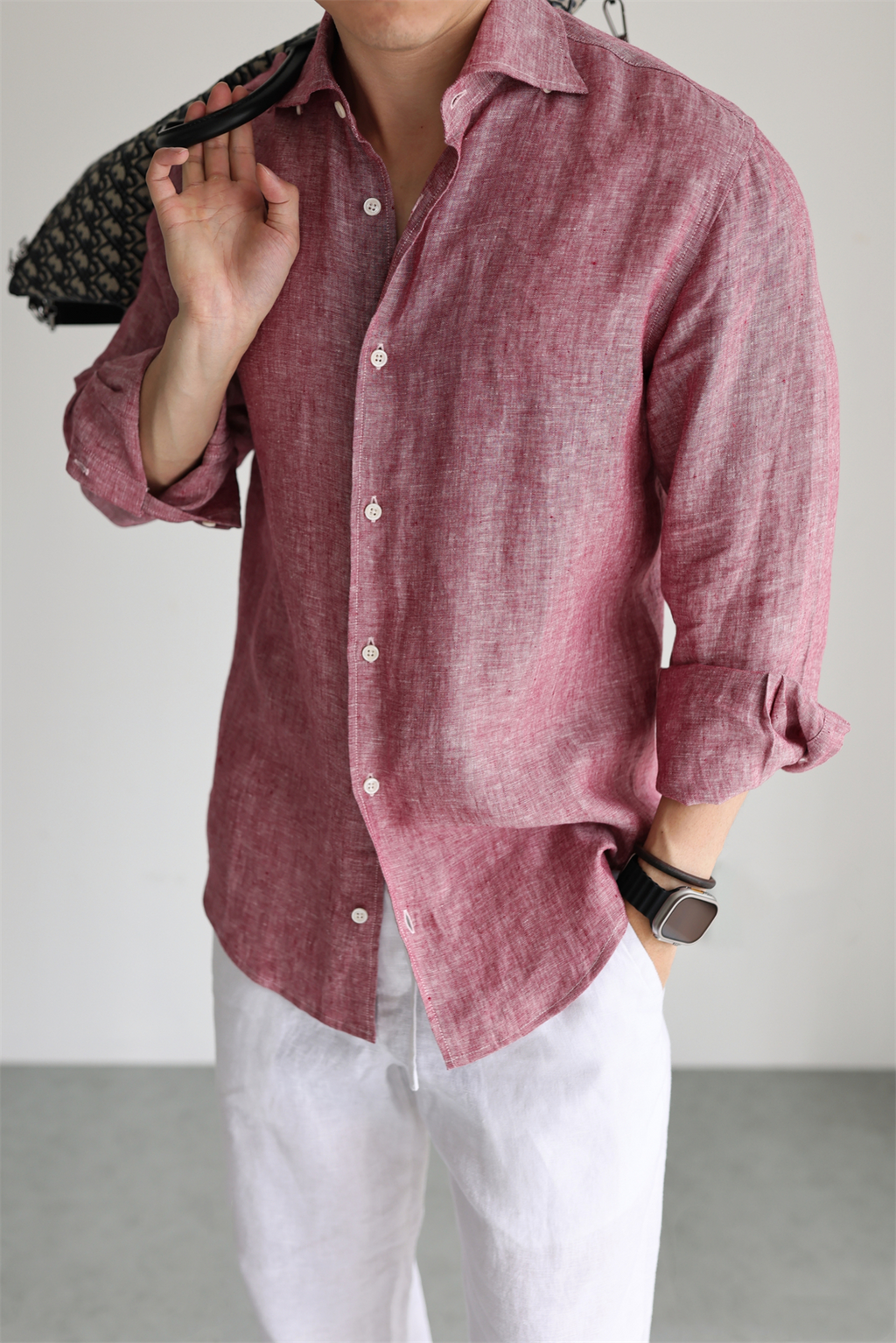 Two-Tone 100% Linen Shirt