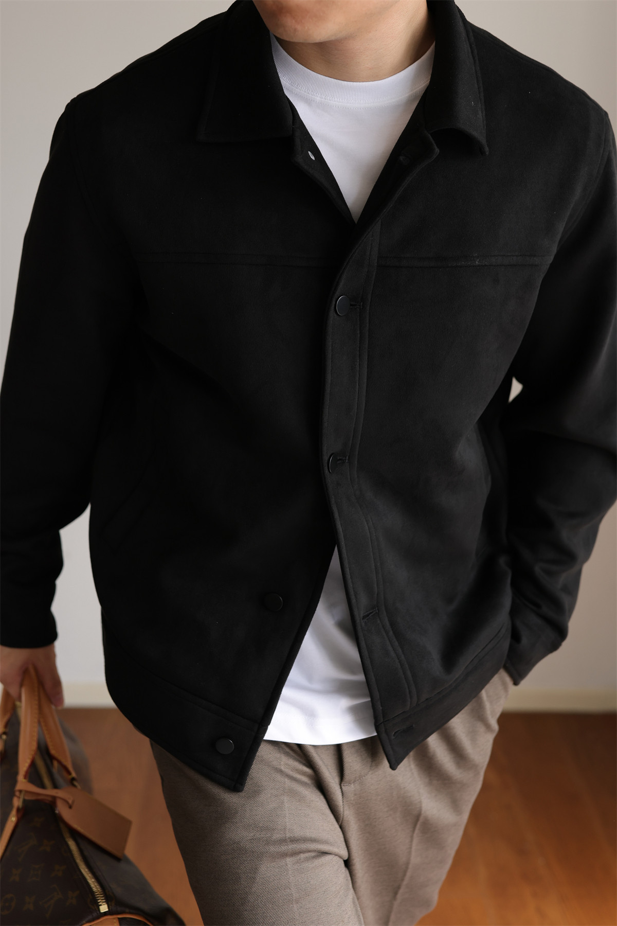 MONSEN Suitory Double-Brushed Faux Suede Lapel Jacket product image