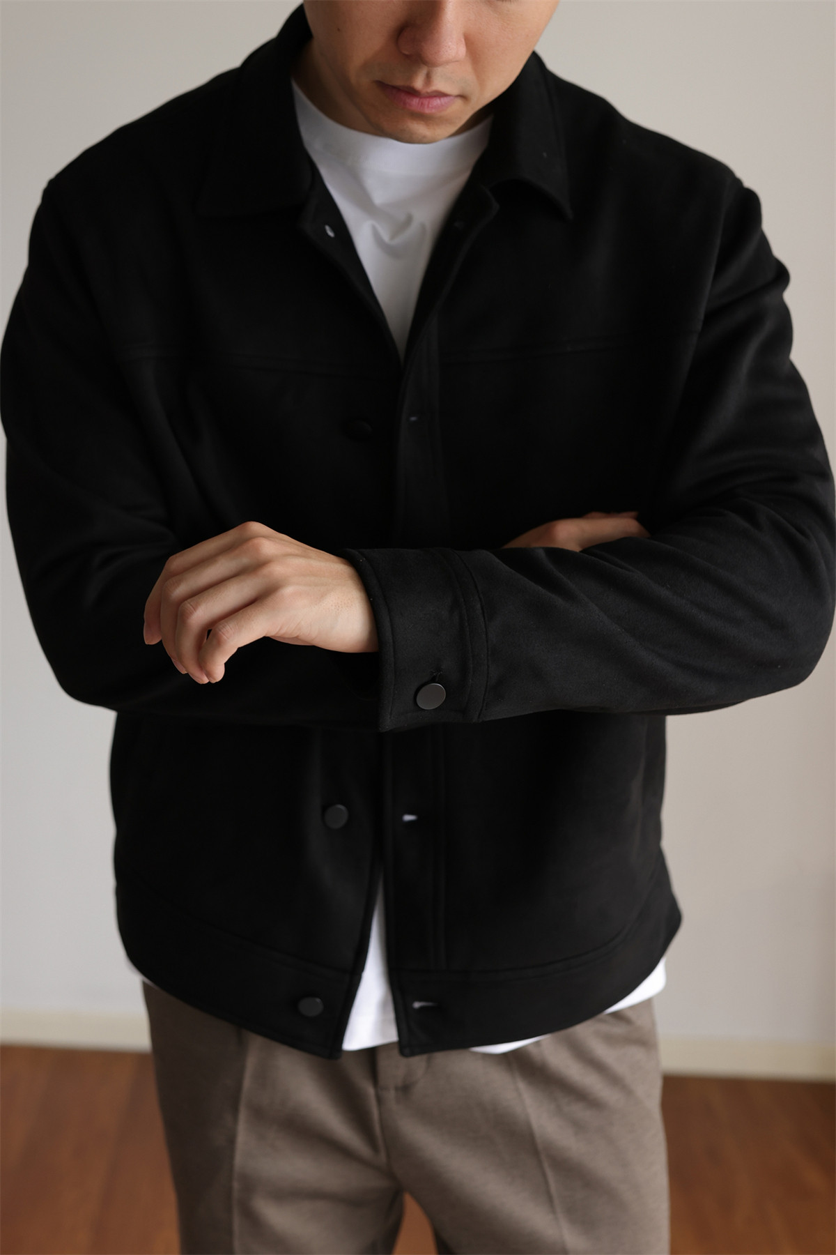 MONSEN Suitory Double-Brushed Faux Suede Lapel Jacket product image
