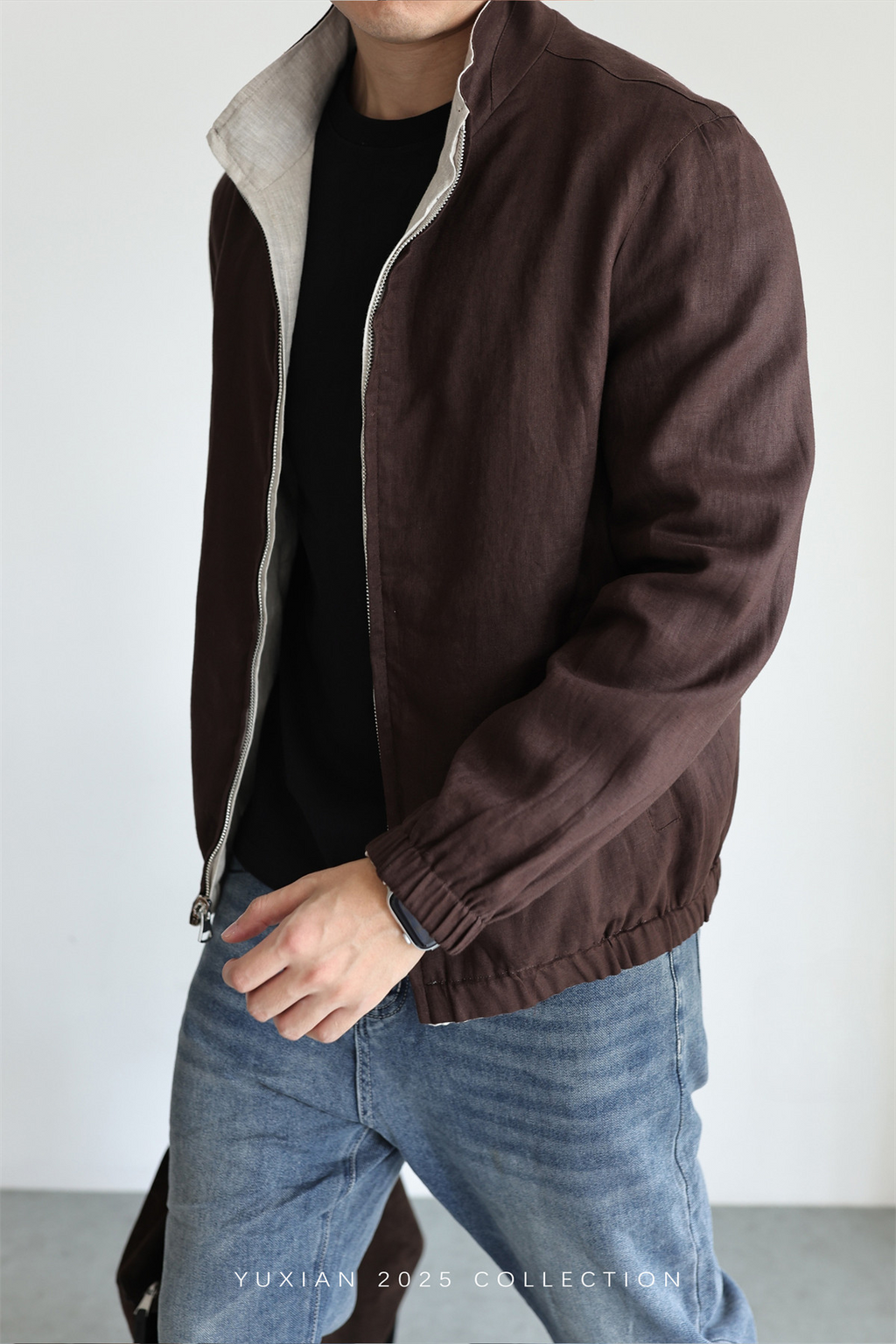 MONSEN Suitory Reversible 100% Linen Stand-Collar Jacket product image