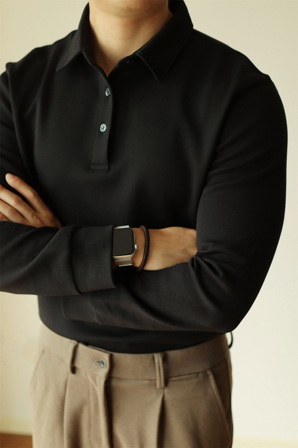 Air-Layer Cotton Long Sleeve Polo