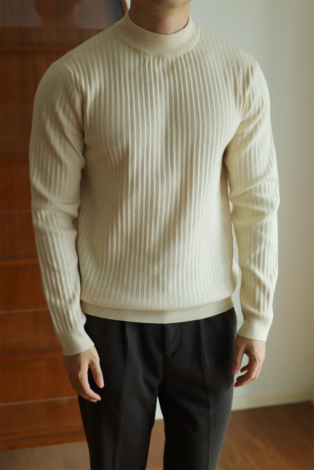 MONSEN Suitory Ribbed Mock Neck Knit Sweater in Fleece-Lined product image