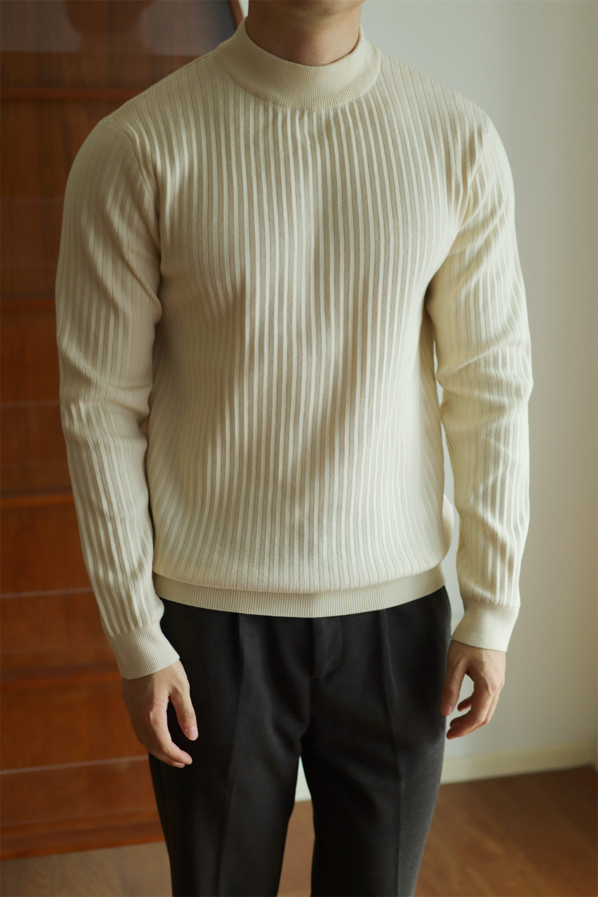 MONSEN Suitory Ribbed Mock Neck Knit Sweater in Fleece-Lined product image