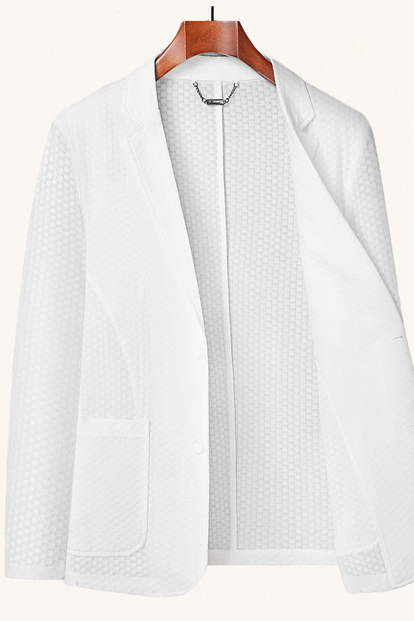 MONSEN Suitory Summer Seersucker Stretch Blazer in Cotton front view