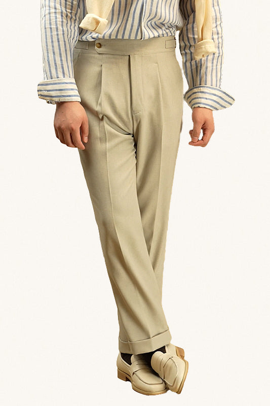 MONSEN Suitory Wrinkle-Resistant High-Waist Trousers in Linen front view