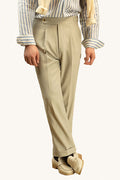 MONSEN Suitory Wrinkle-Resistant High-Waist Trousers in Linen front view