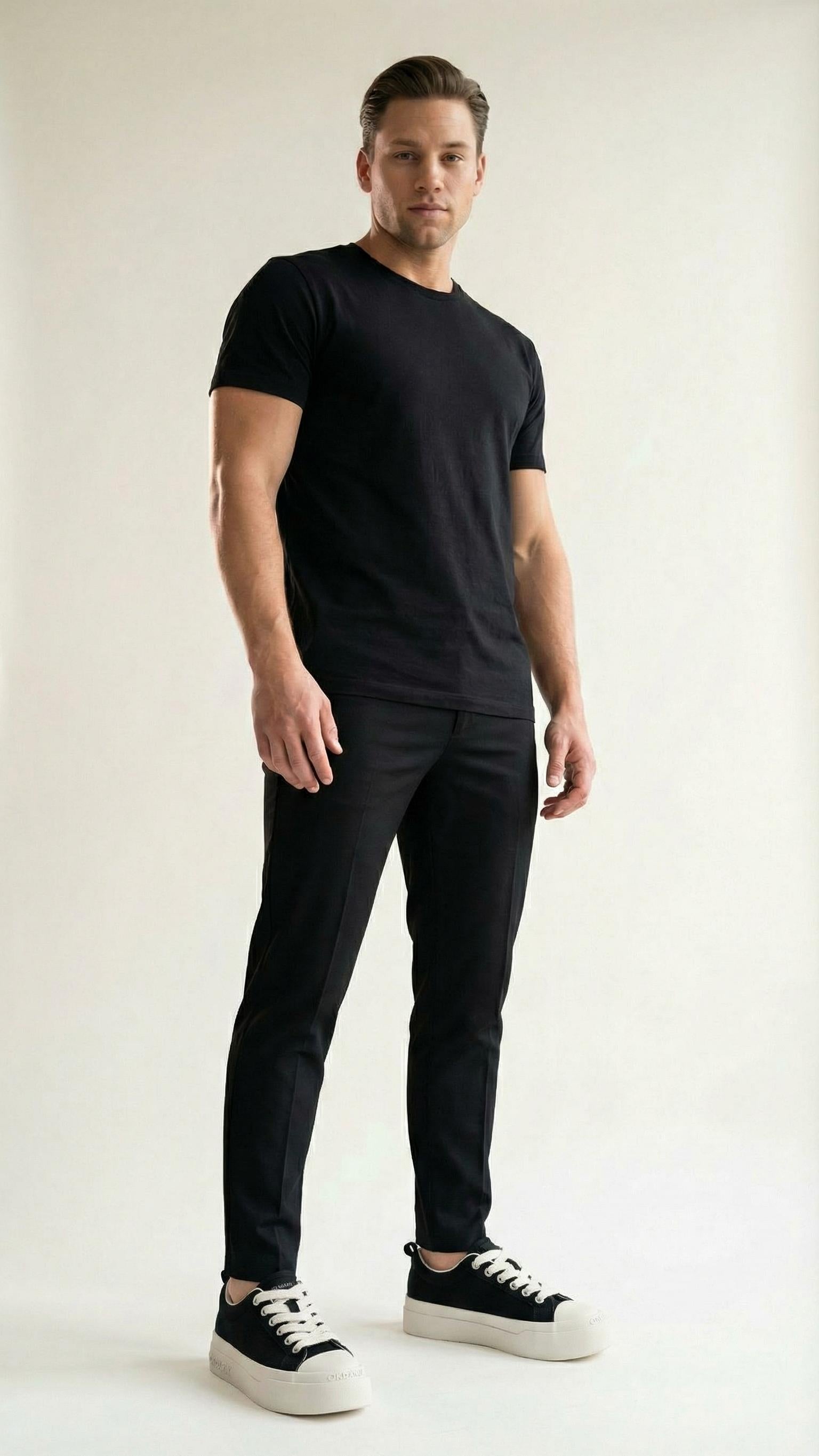 MONSEN Suitory Round-Toe Height-Boost Sneakers in Denim product image