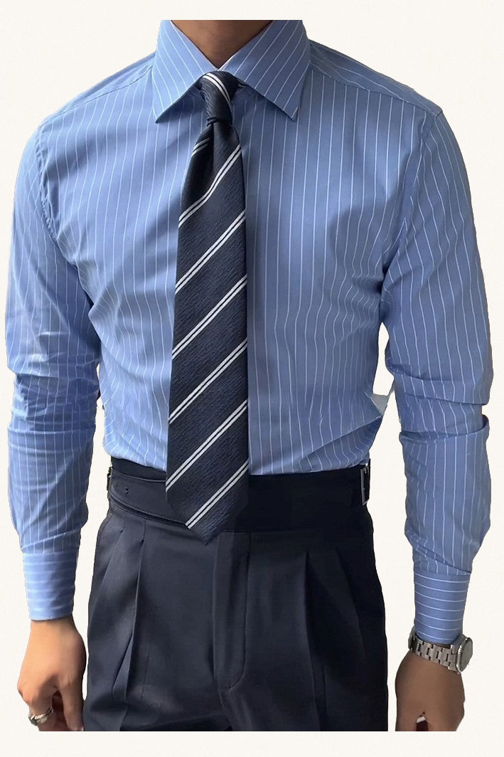 MONSEN Suitory Windsor Collar Striped Shirt in Cotton product image