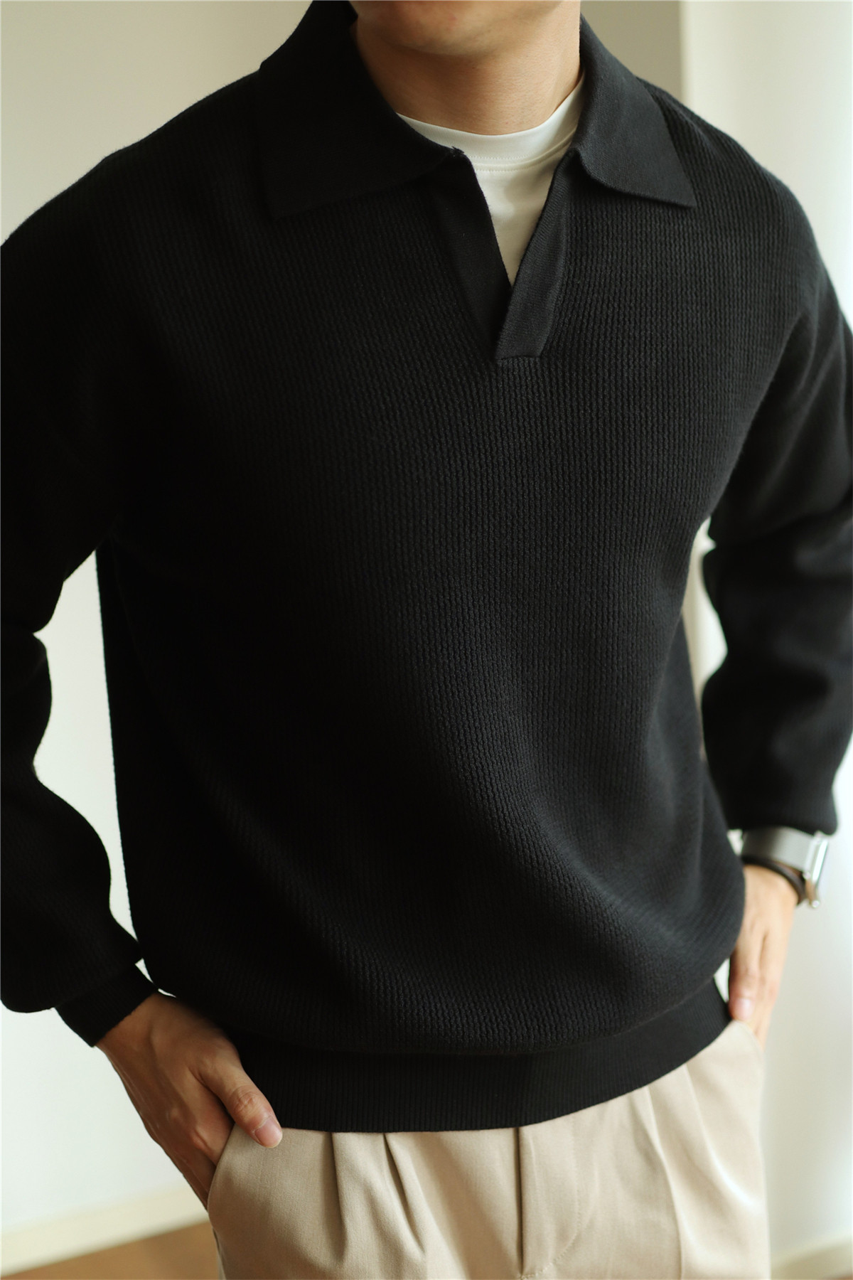 V-Neck Heavyweight Knit Polo