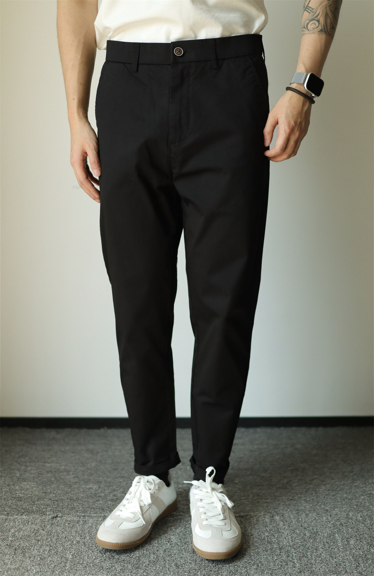 Pure Cotton Semi-Tapered Cropped Trousers