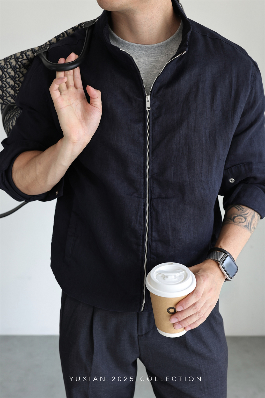 100% Linen Italian Stand-Collar Jacket