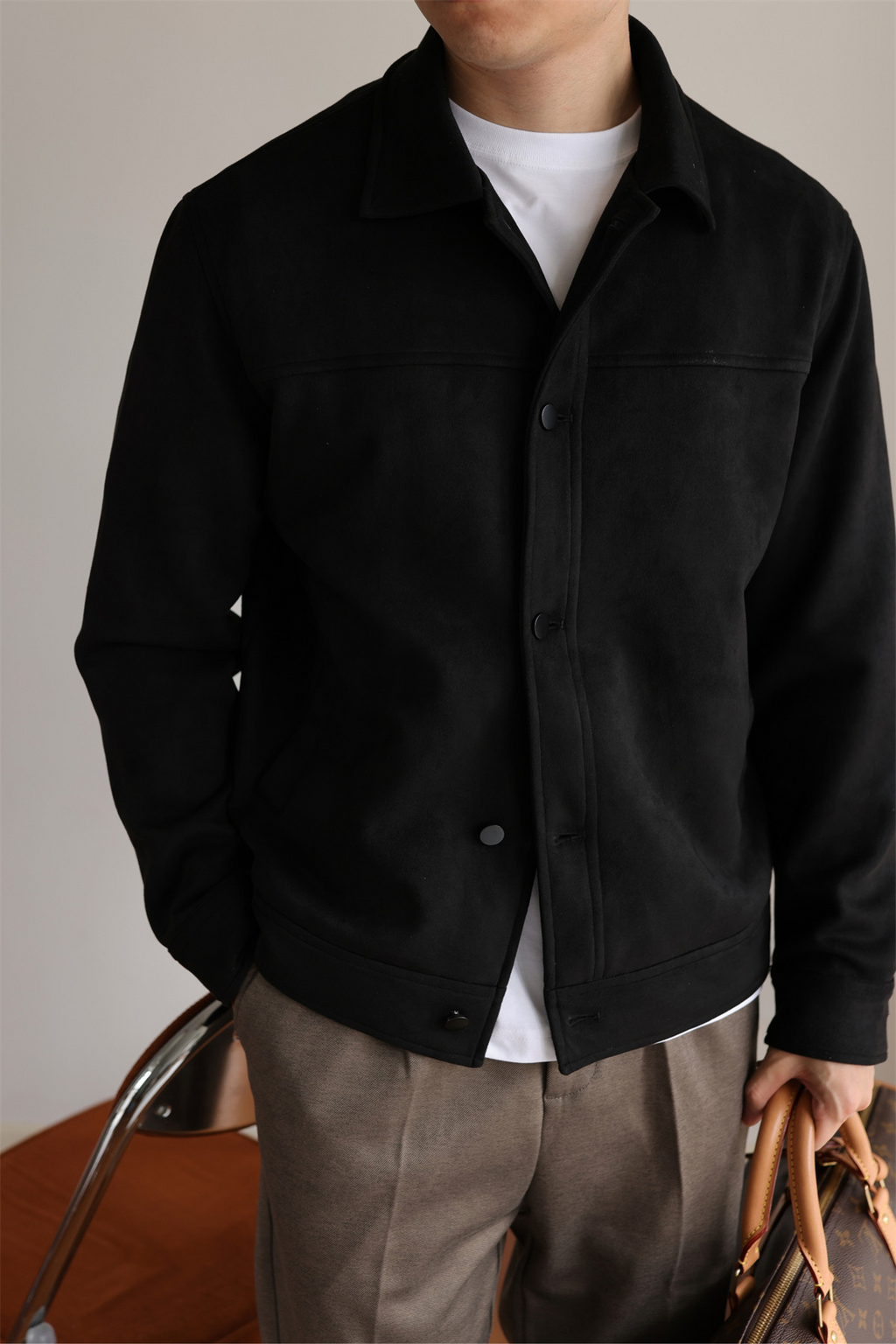 MONSEN Suitory Double-Brushed Faux Suede Lapel Jacket product image