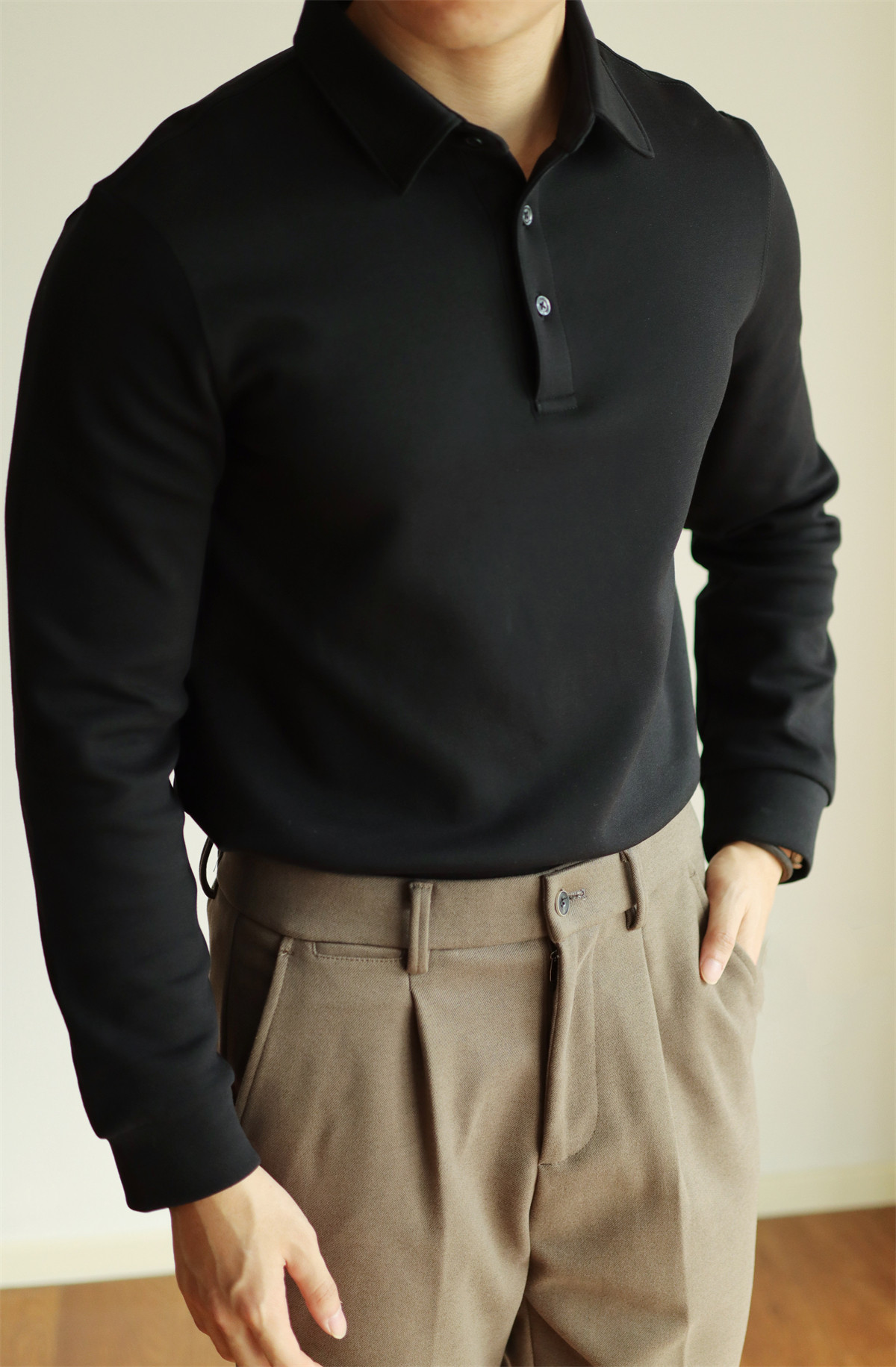 MONSEN Suitory Air-Layer Cotton Long Sleeve Polo product image