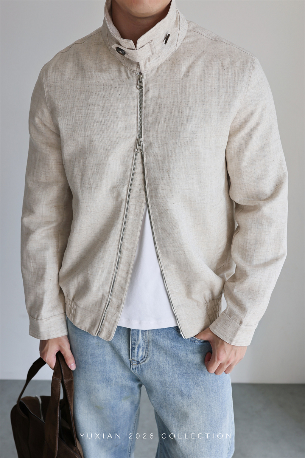 MONSEN Suitory Herringbone Tencel-Linen Lapel Jacket product image