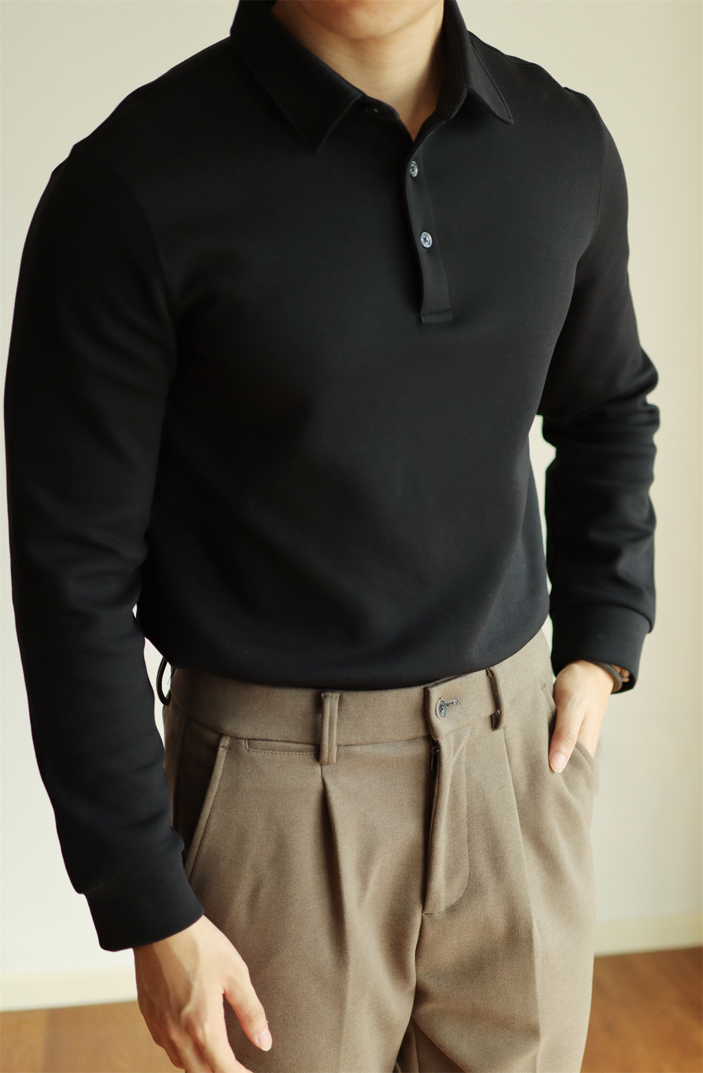 Air-Layer Cotton Long Sleeve Polo