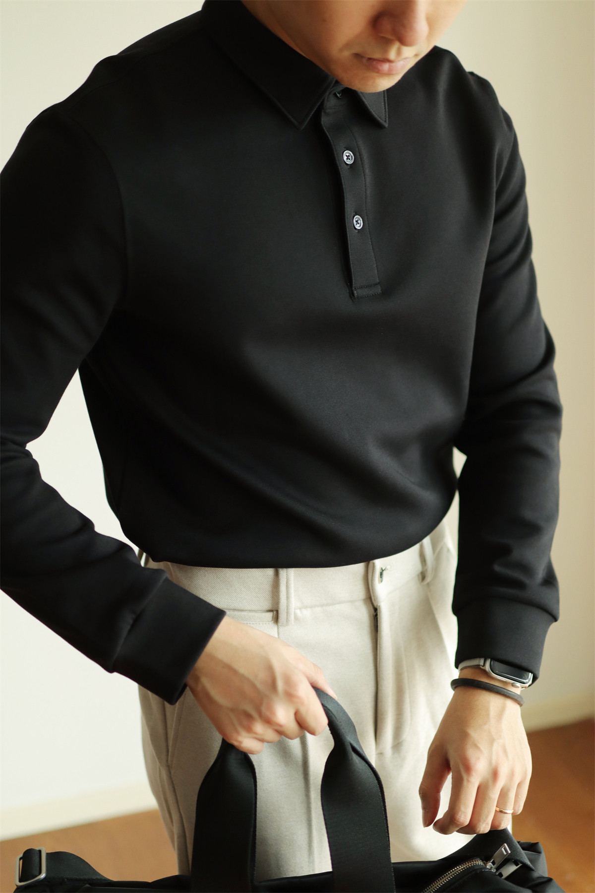 Air-Layer Cotton Long Sleeve Polo
