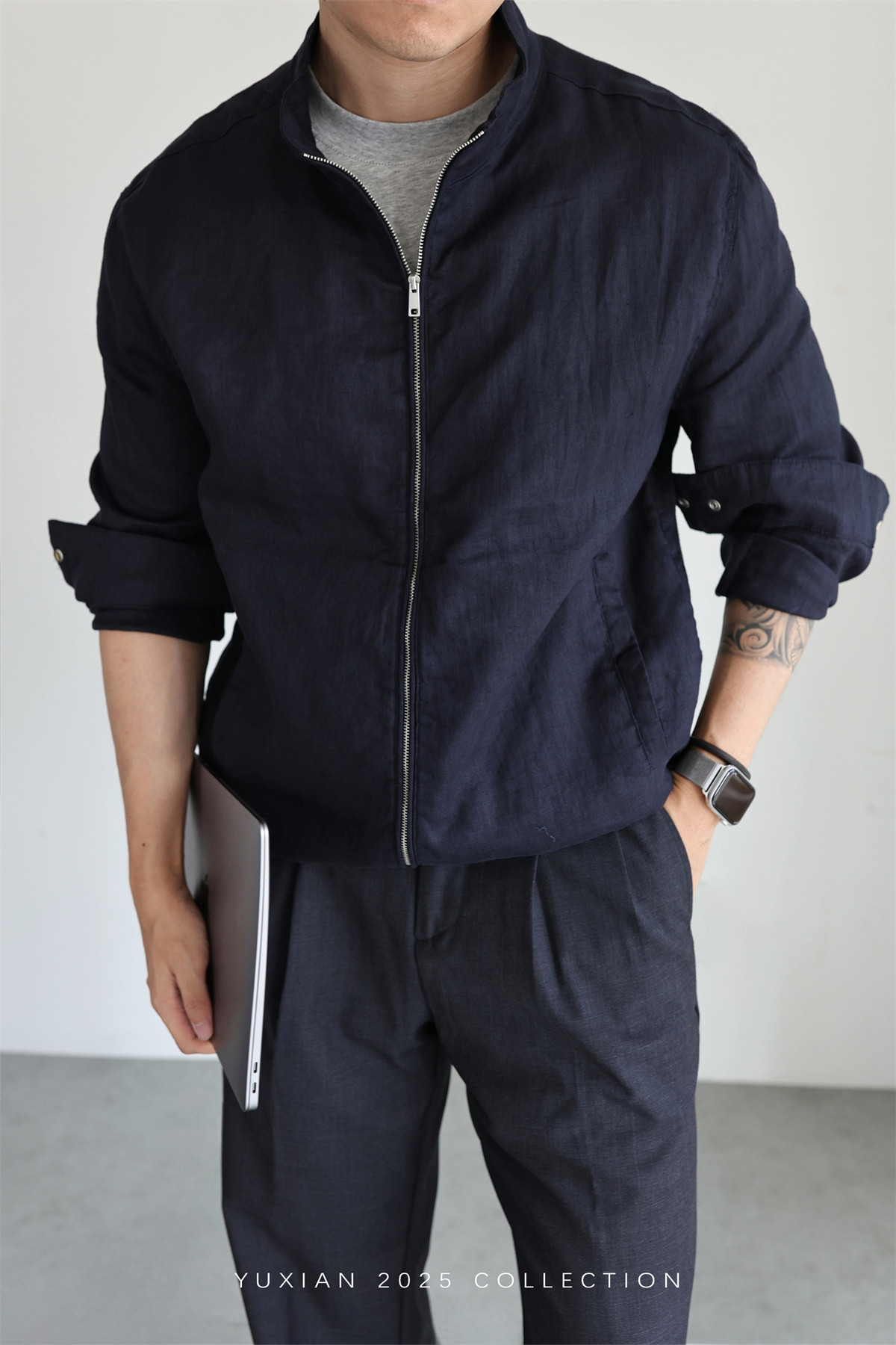 100% Linen Italian Stand-Collar Jacket