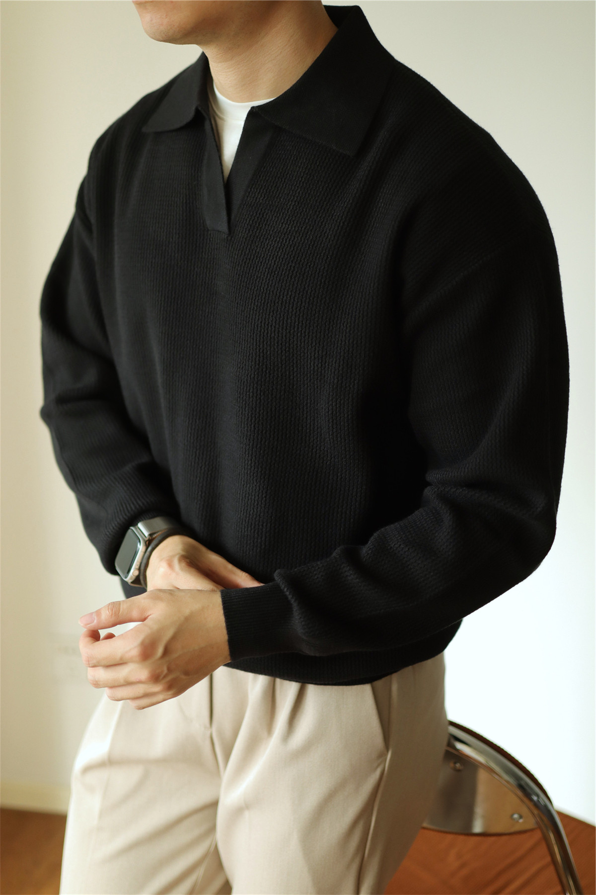 V-Neck Heavyweight Knit Polo