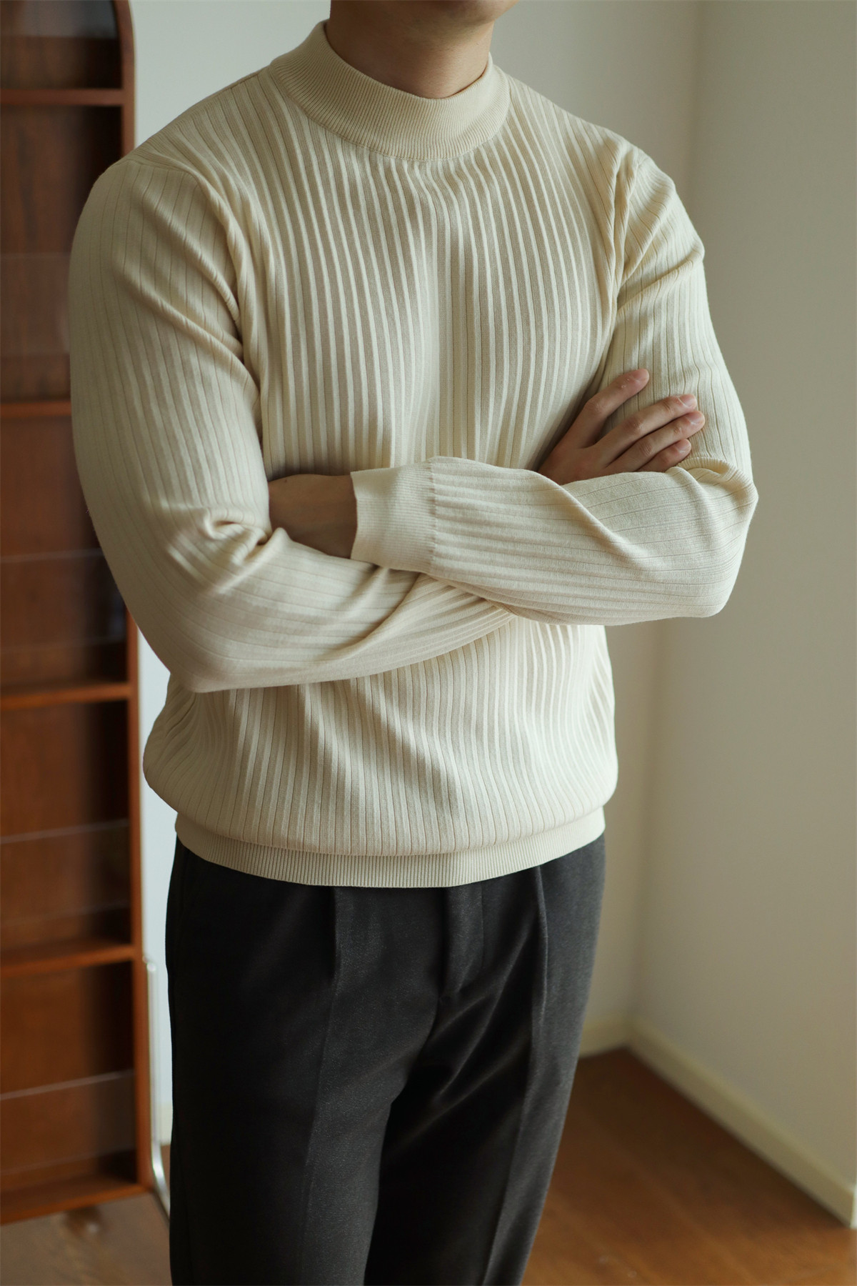 MONSEN Suitory Ribbed Mock Neck Knit Sweater in Fleece-Lined product image