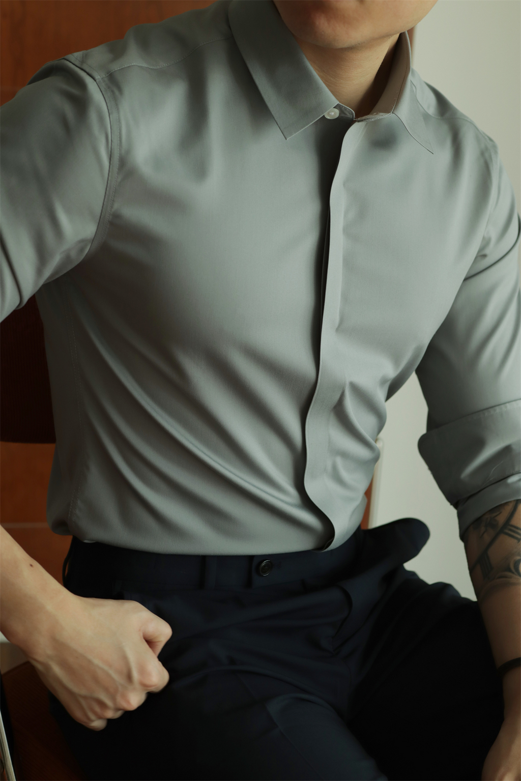 No-Iron Hidden-Placket Shirt