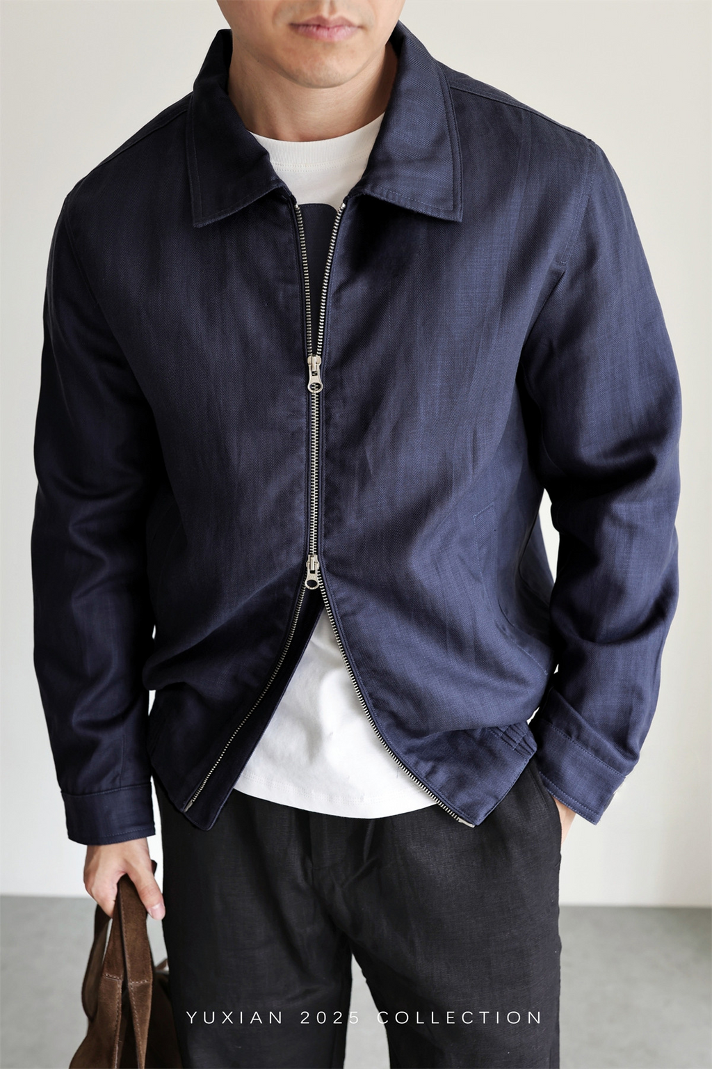 MONSEN Suitory Herringbone Tencel-Linen Lapel Jacket product image