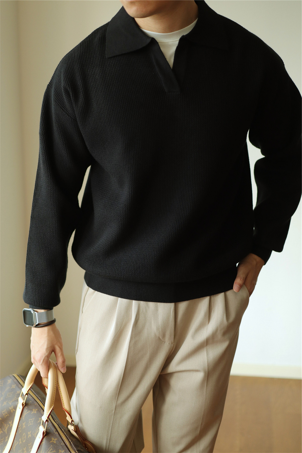 V-Neck Heavyweight Knit Polo
