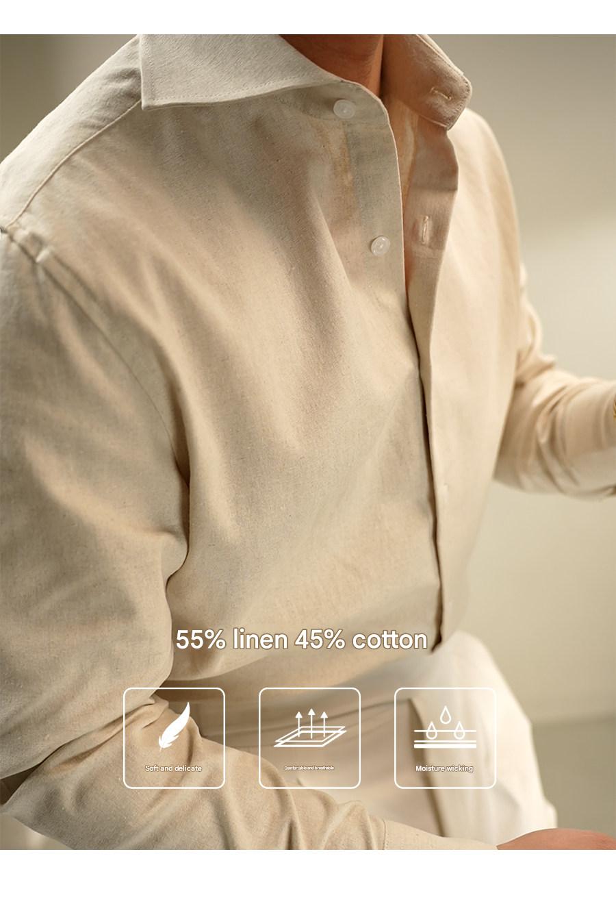 MONSEN Suitory Linen-Cotton Windsor Solid Collar Shirt product image