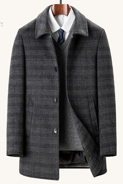 MONSEN Suitory Mid-Length Down-Lined Coat in Performance Blend front view