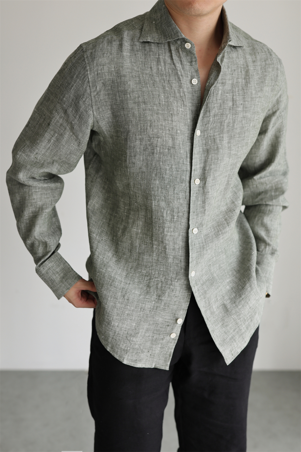 Two-Tone 100% Linen Shirt