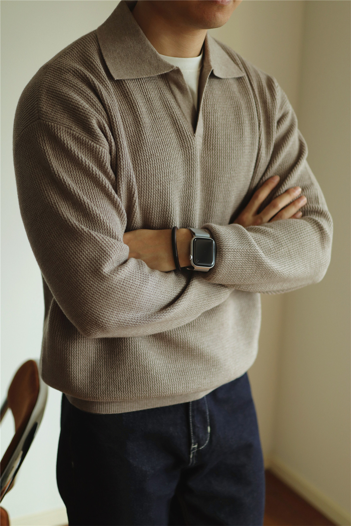 V-Neck Heavyweight Knit Polo