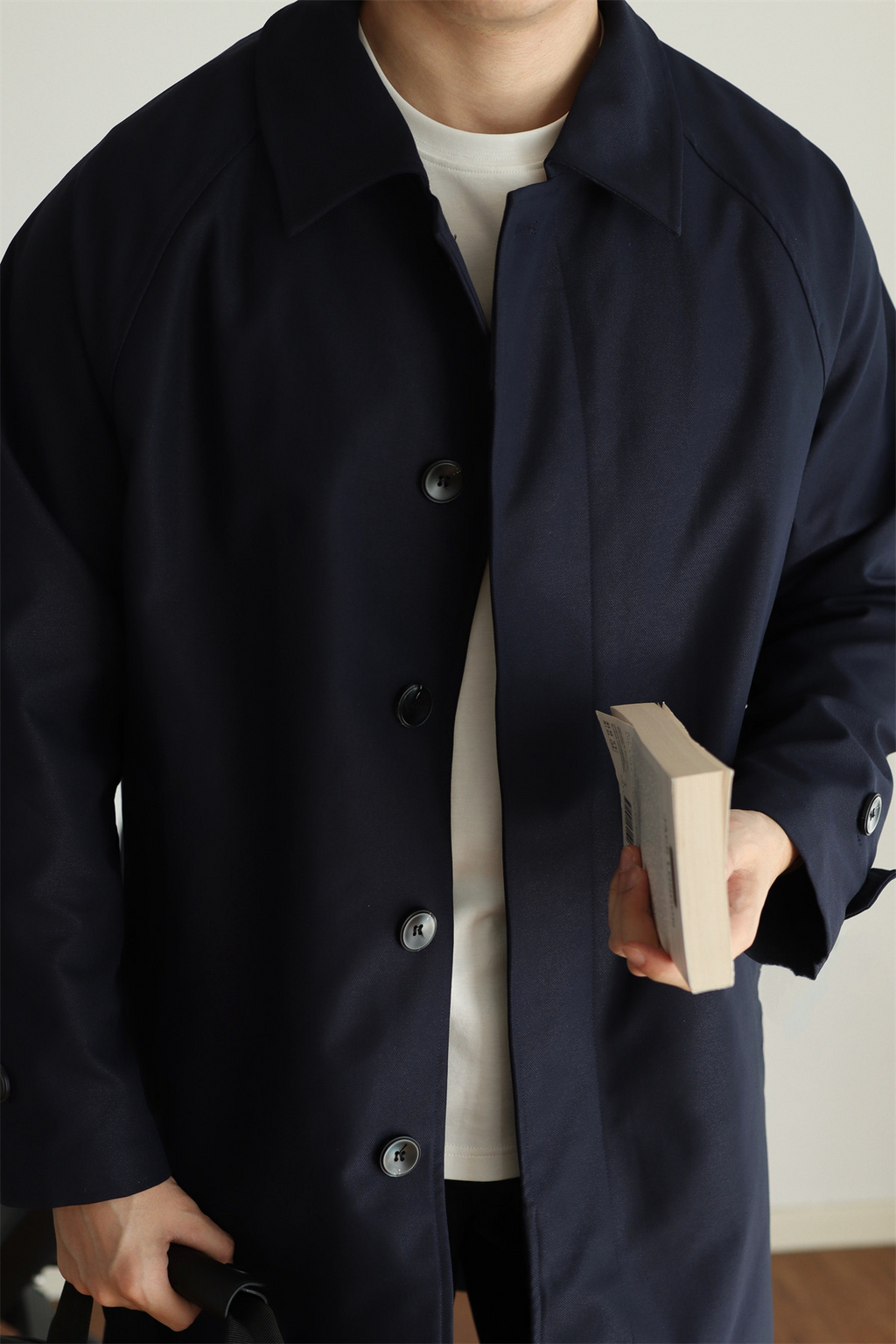 Concealed-Placket Mid-Length Trench Coat