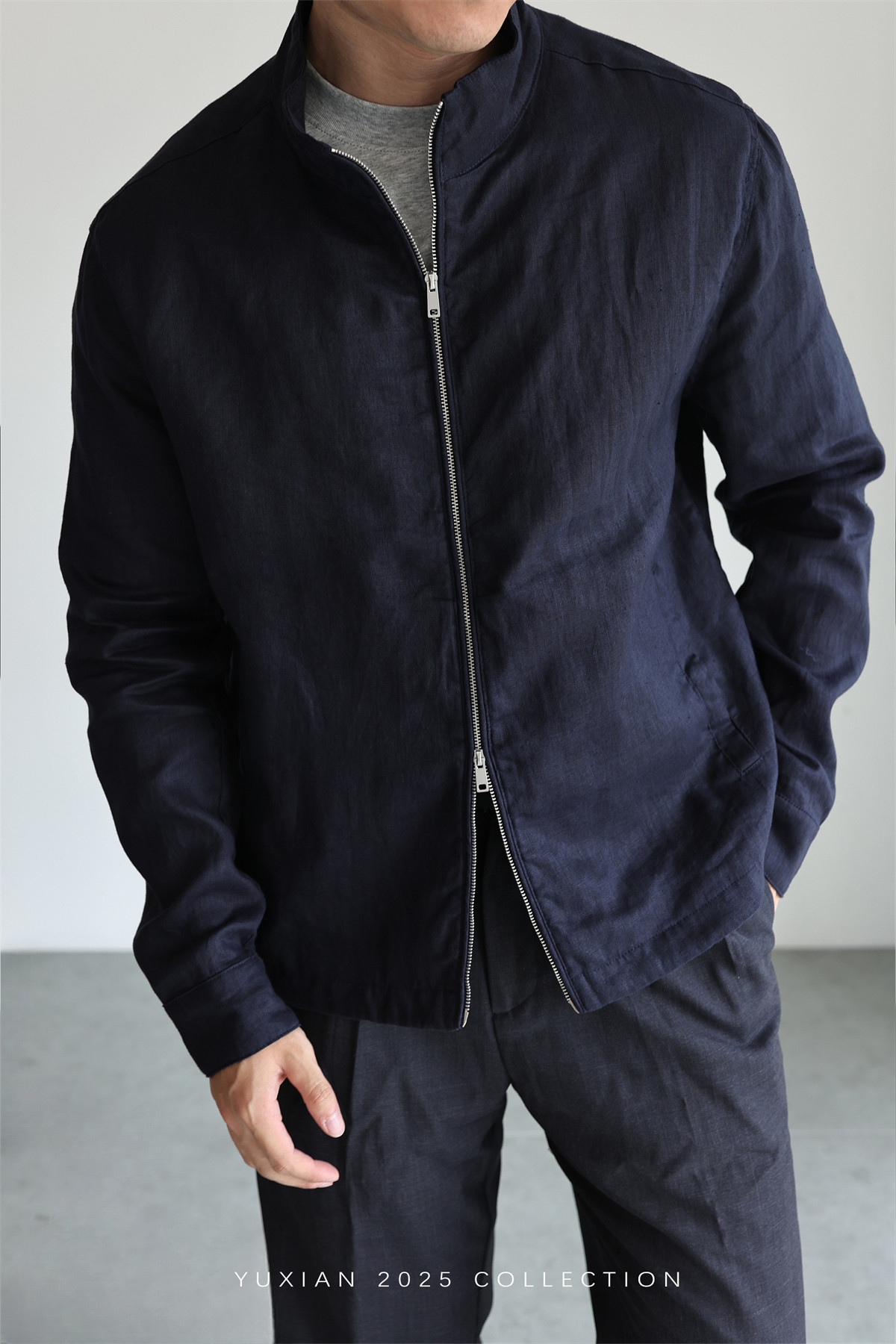 100% Linen Italian Stand-Collar Jacket