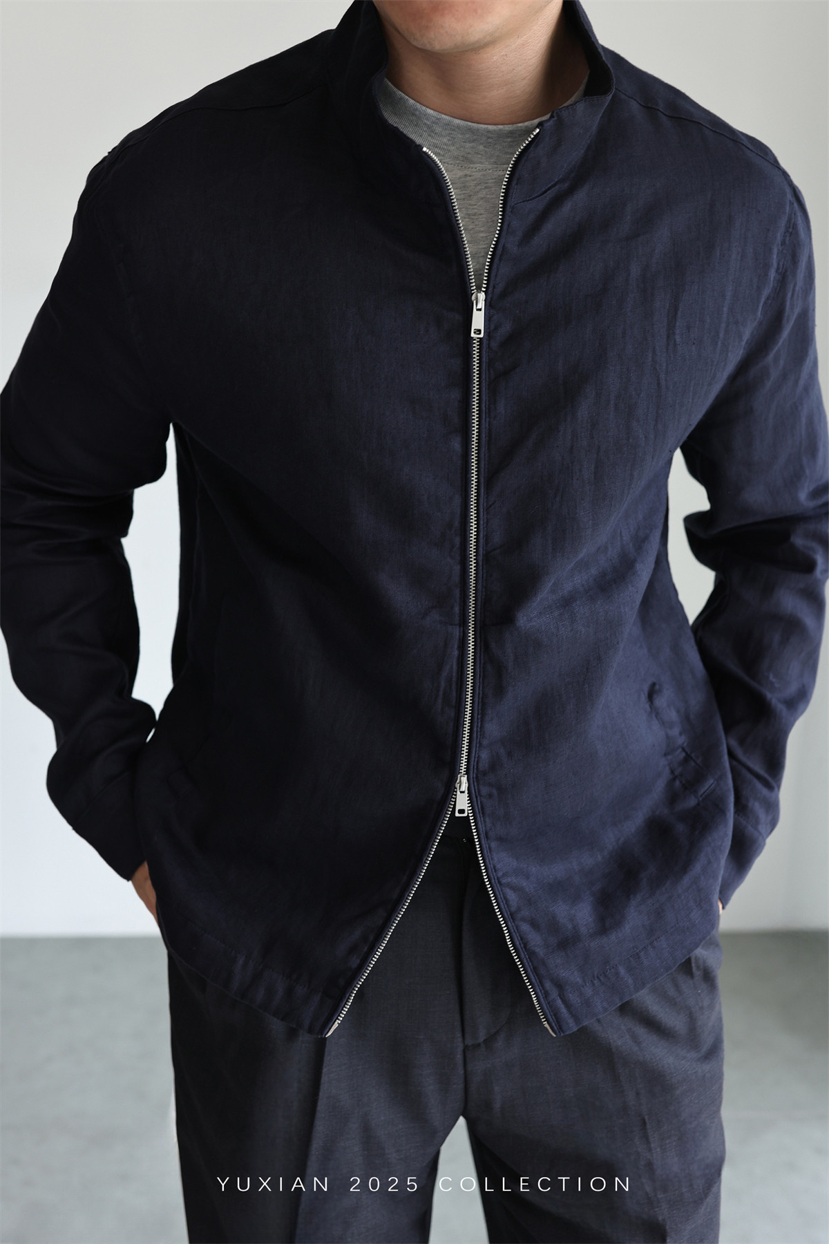 100% Linen Italian Stand-Collar Jacket