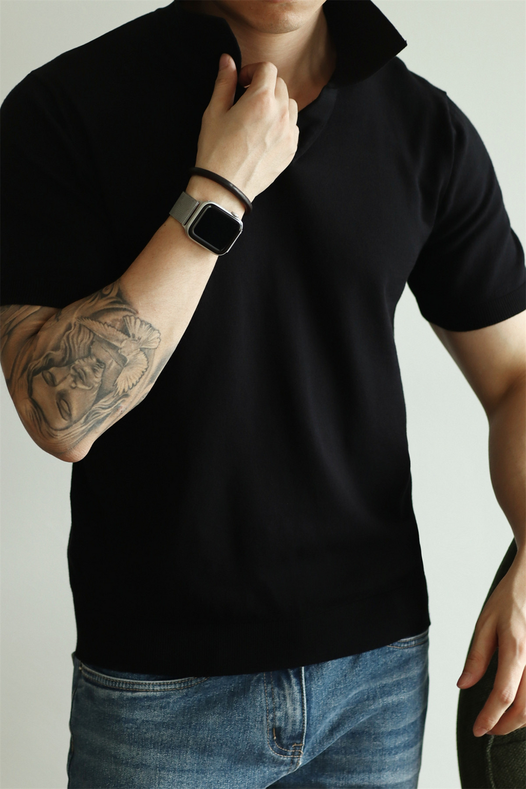 MONSEN Suitory Tencel-Drape V-Neck Knit Polo product image
