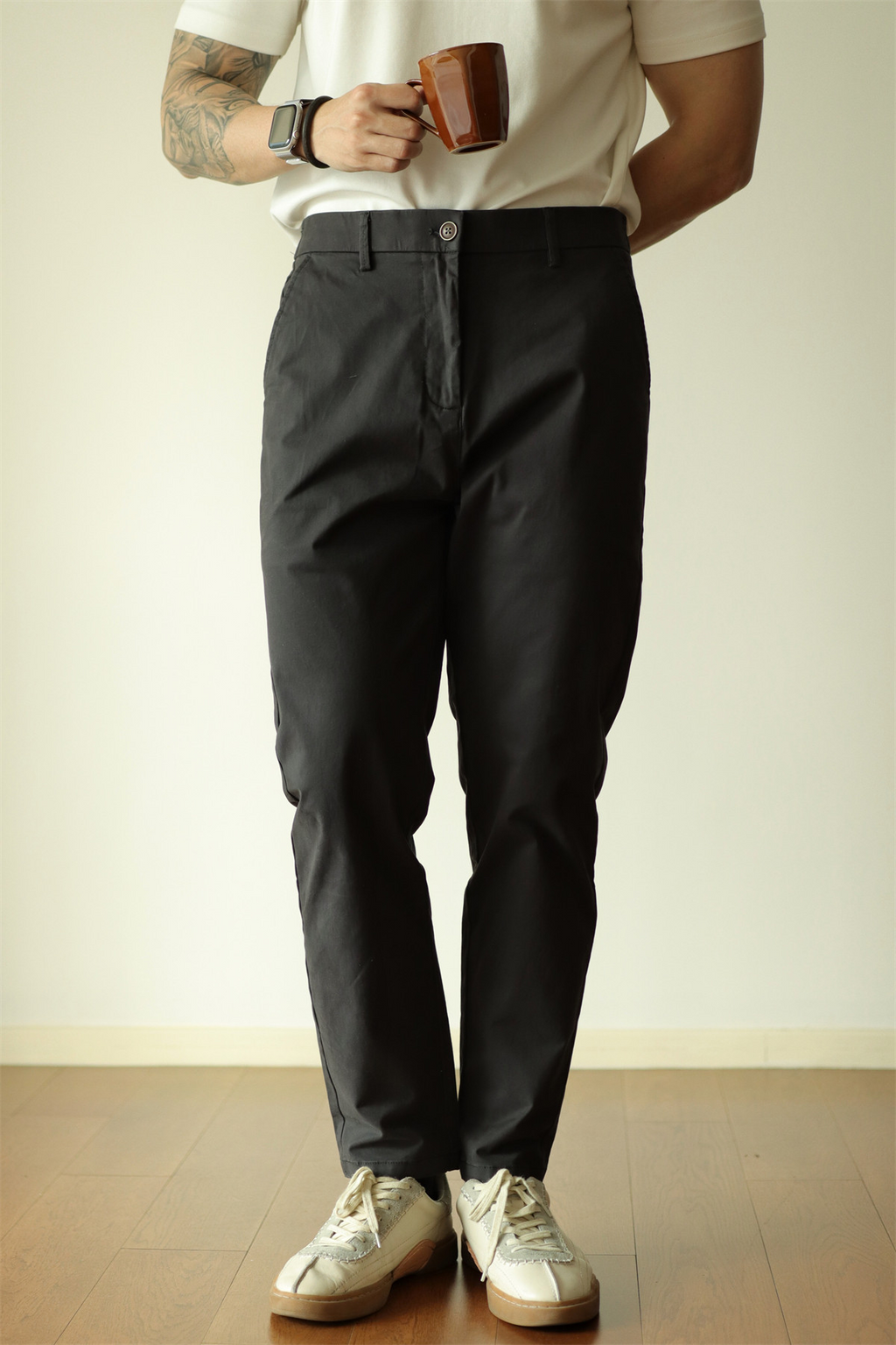 Pure Cotton Semi-Tapered Cropped Trousers