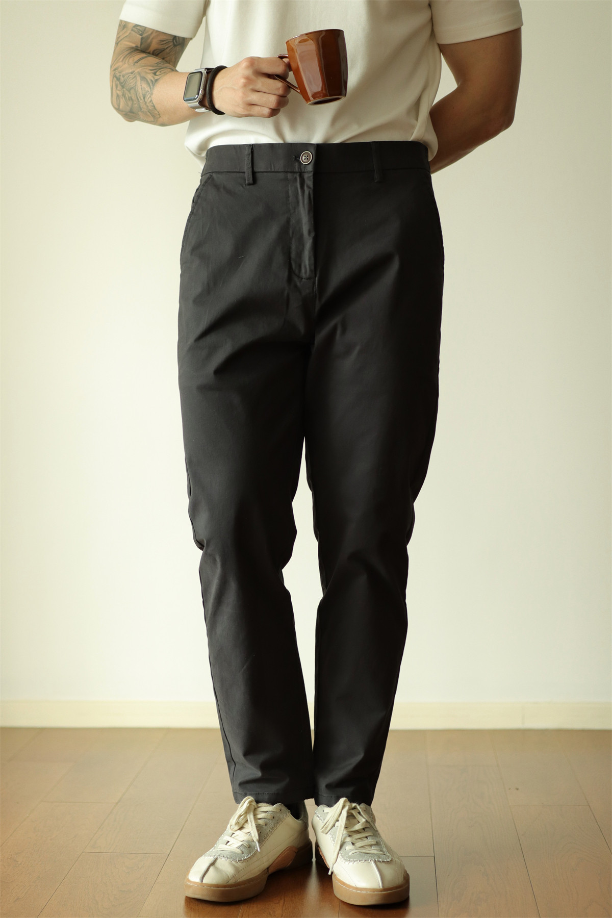 Pure Cotton Semi-Tapered Cropped Trousers