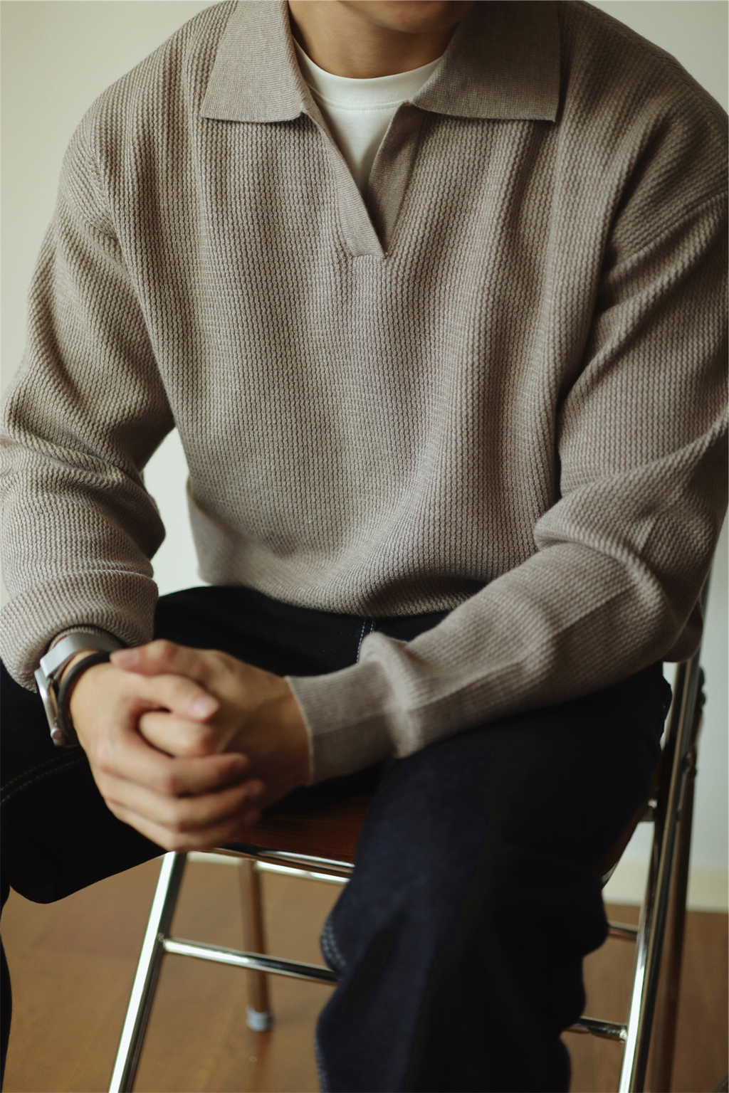 V-Neck Heavyweight Knit Polo